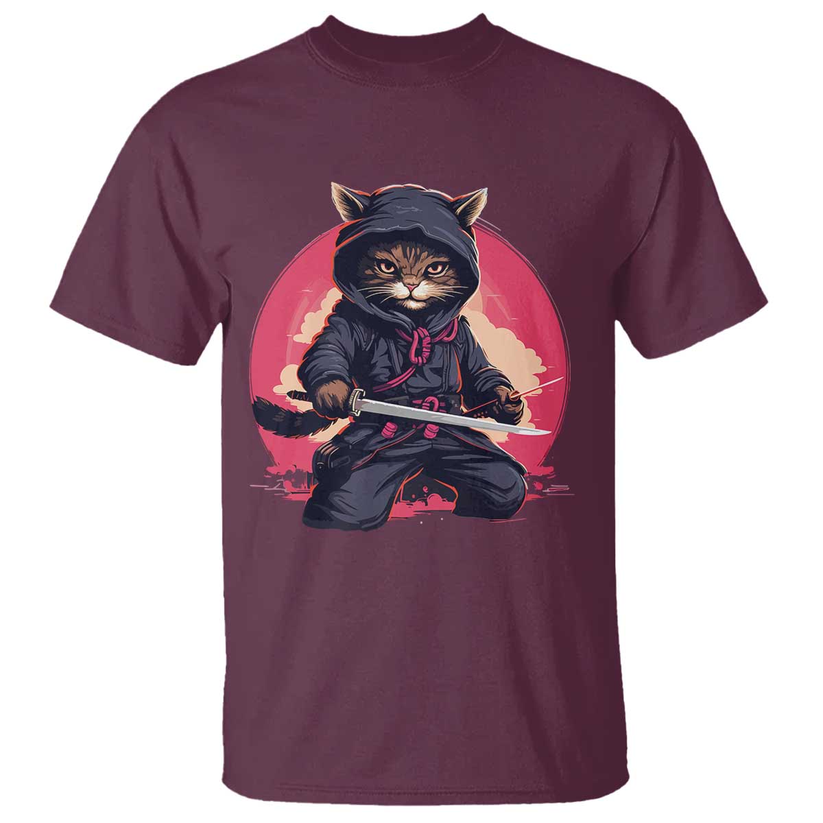 Japanese Ninja Cat T Shirt Ancient Japan Warrior Samurai Tattoo Kawaii Vintage - Wonder Print Shop