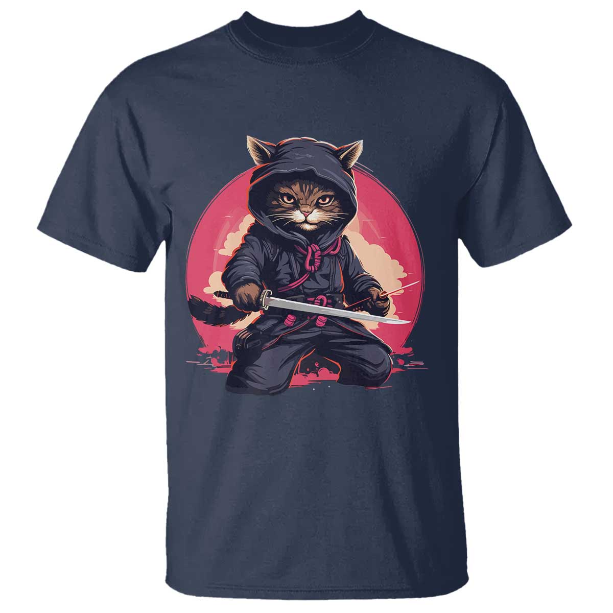 Japanese Ninja Cat T Shirt Ancient Japan Warrior Samurai Tattoo Kawaii Vintage - Wonder Print Shop