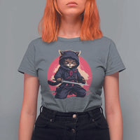 Japanese Ninja Cat T Shirt For Women Ancient Japan Warrior Samurai Tattoo Kawaii Vintage - Wonder Print Shop