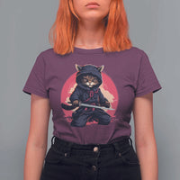 Japanese Ninja Cat T Shirt For Women Ancient Japan Warrior Samurai Tattoo Kawaii Vintage - Wonder Print Shop