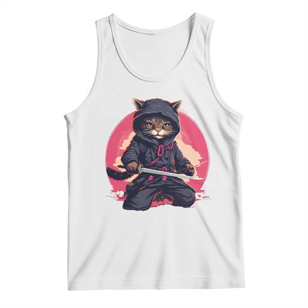 Japanese Ninja Cat Tank Top Ancient Japan Warrior Samurai Tattoo Kawaii Vintage