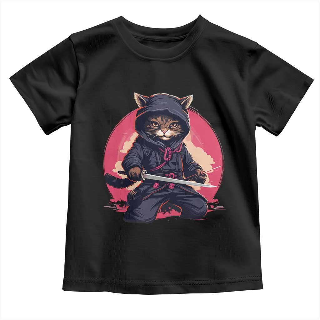 Japanese Ninja Cat Toddler T Shirt Ancient Japan Warrior Samurai Tattoo Kawaii Vintage
