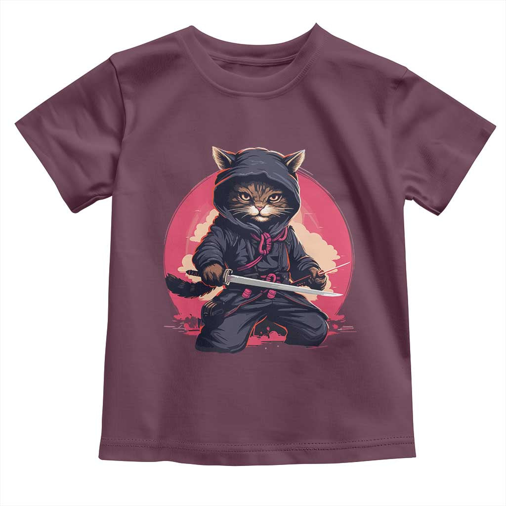 Japanese Ninja Cat Toddler T Shirt Ancient Japan Warrior Samurai Tattoo Kawaii Vintage
