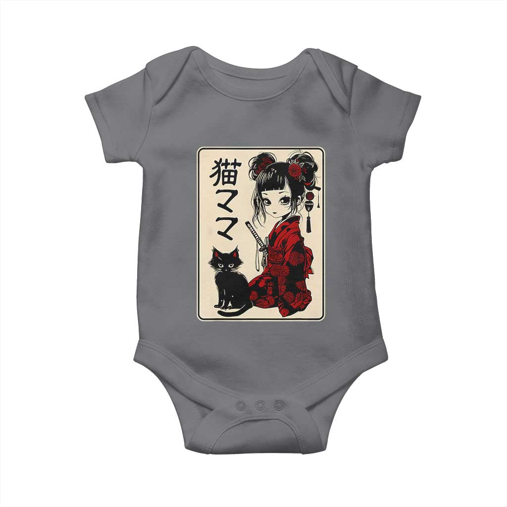 Japanese Gothic Kawaii Anime Samurai Cat Baby Onesie Japan Female Bushido Graphic With Kanji Retro Vintage