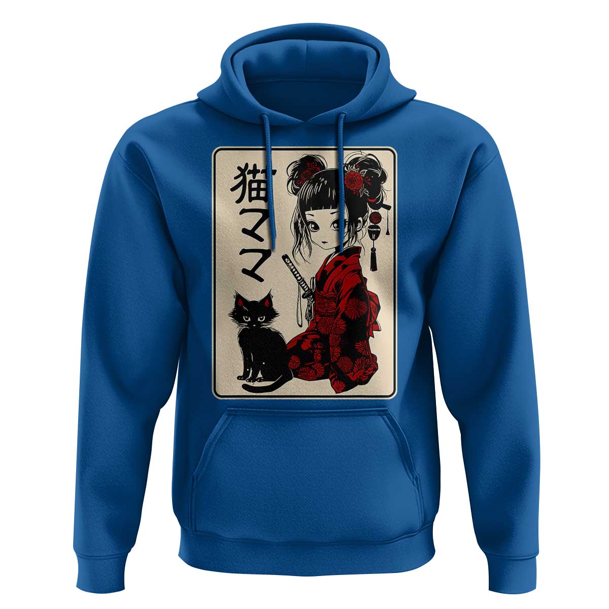 Japanese Gothic Kawaii Anime Samurai Cat Hoodie Japan Female Bushido Graphic With Kanji Retro Vintage