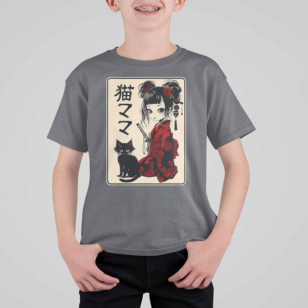Japanese Gothic Kawaii Anime Samurai Cat T Shirt For Kid Japan Female Bushido Graphic With Kanji Retro Vintage - Wonder Print Shop