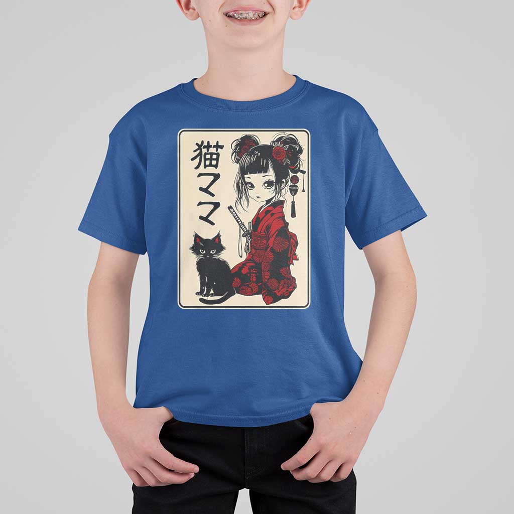Japanese Gothic Kawaii Anime Samurai Cat T Shirt For Kid Japan Female Bushido Graphic With Kanji Retro Vintage - Wonder Print Shop