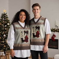Japanese Gothic Kawaii Anime Samurai Cat V-Neck Knit Sweater Vest Japan Female Bushido Graphic With Kanji Retro Vintage - Wonder Print Shop
