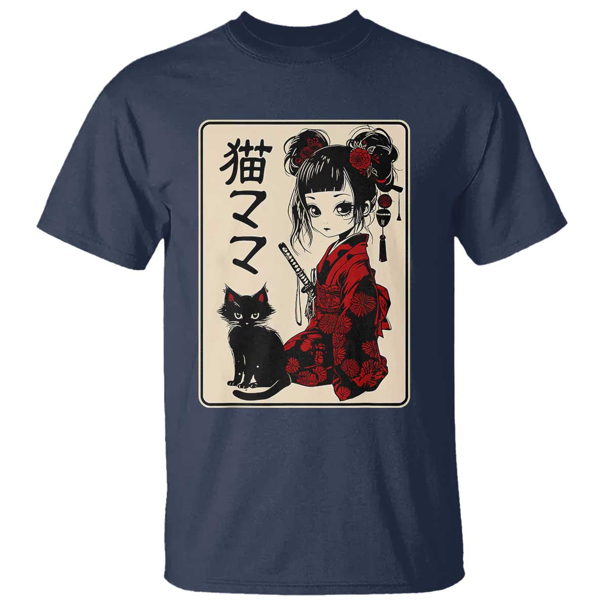 Japanese Gothic Kawaii Anime Samurai Cat T Shirt Japan Female Bushido Graphic With Kanji Retro Vintage - Wonder Print Shop