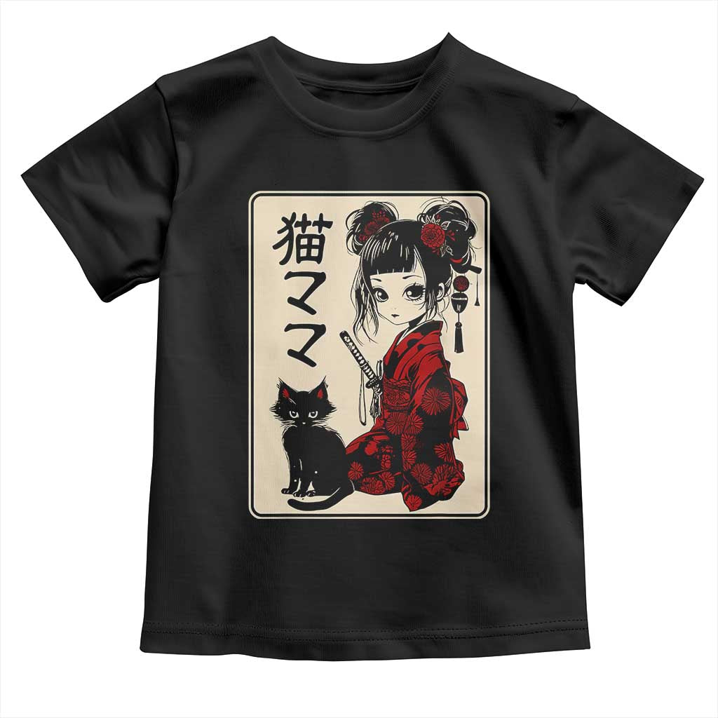 Japanese Gothic Kawaii Anime Samurai Cat Toddler T Shirt Japan Female Bushido Graphic With Kanji Retro Vintage