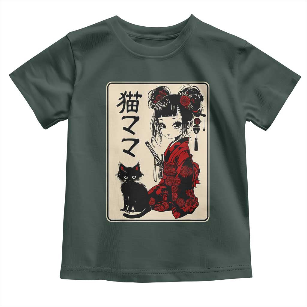 Japanese Gothic Kawaii Anime Samurai Cat Toddler T Shirt Japan Female Bushido Graphic With Kanji Retro Vintage