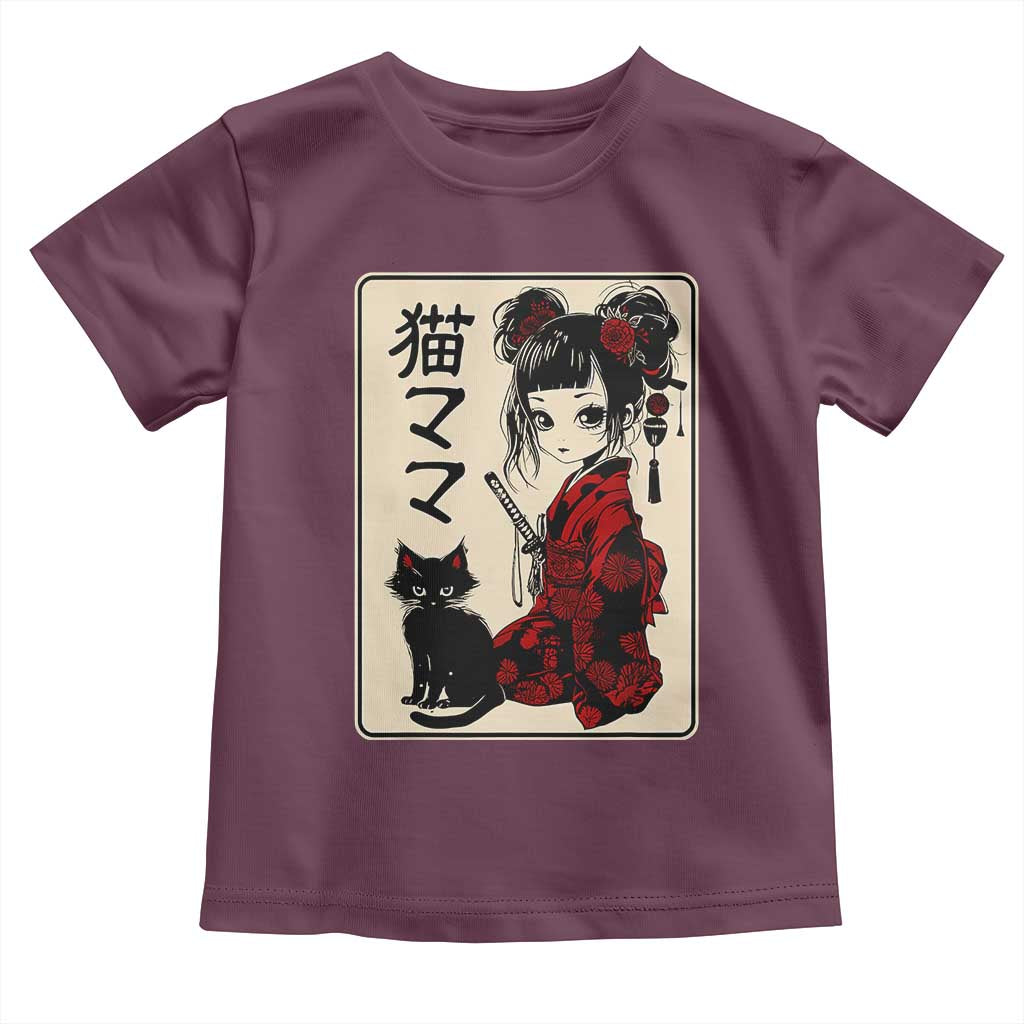 Japanese Gothic Kawaii Anime Samurai Cat Toddler T Shirt Japan Female Bushido Graphic With Kanji Retro Vintage