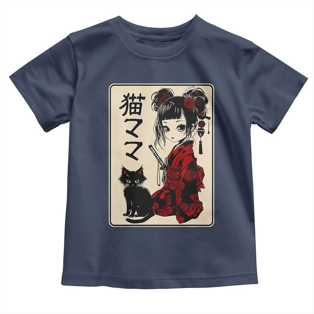 Japanese Gothic Kawaii Anime Samurai Cat Toddler T Shirt Japan Female Bushido Graphic With Kanji Retro Vintage