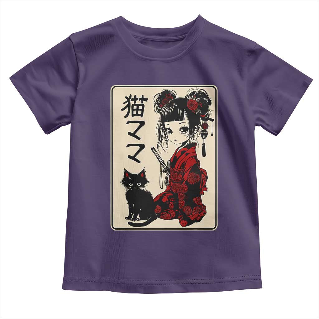 Japanese Gothic Kawaii Anime Samurai Cat Toddler T Shirt Japan Female Bushido Graphic With Kanji Retro Vintage