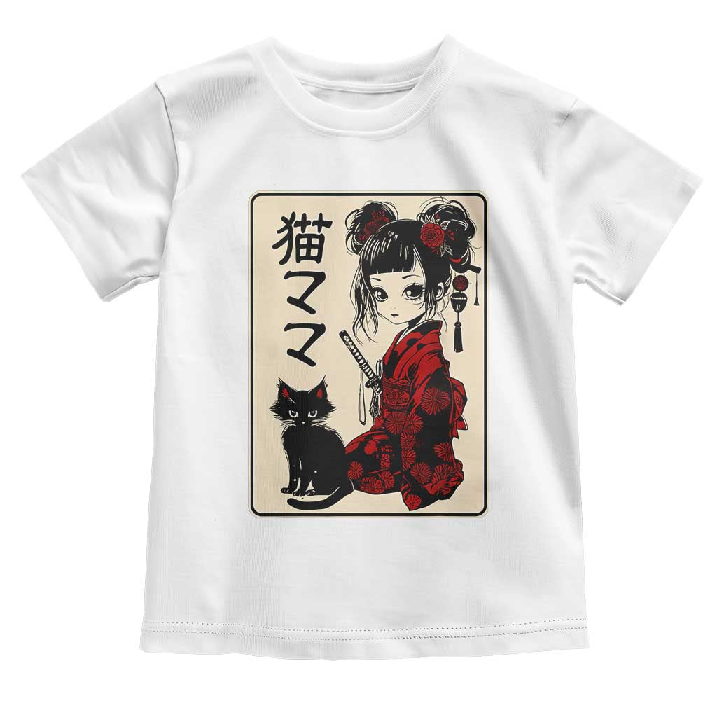 Japanese Gothic Kawaii Anime Samurai Cat Toddler T Shirt Japan Female Bushido Graphic With Kanji Retro Vintage