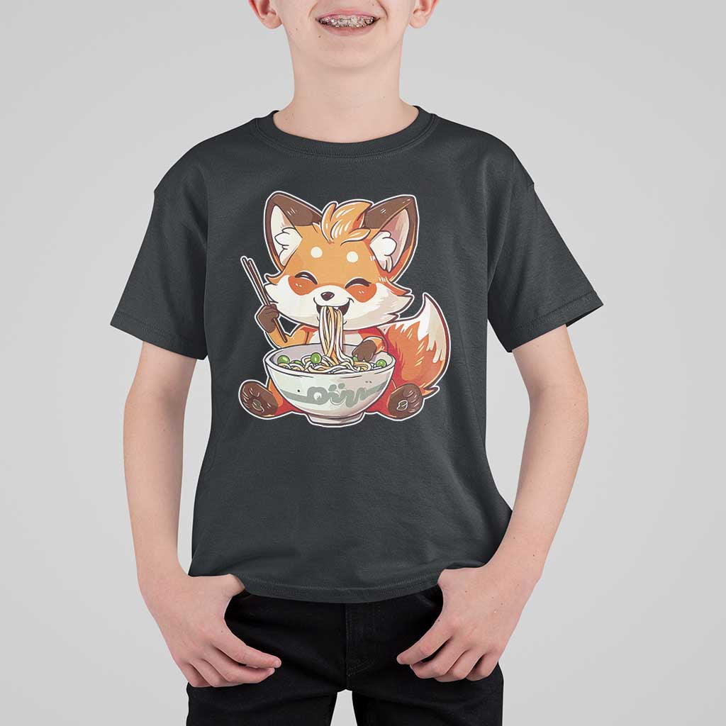 Kawaii Fox Ramen Japanese T Shirt For Kid Japanese Anime Otaku Manga Cute Graphic - Wonder Print Shop