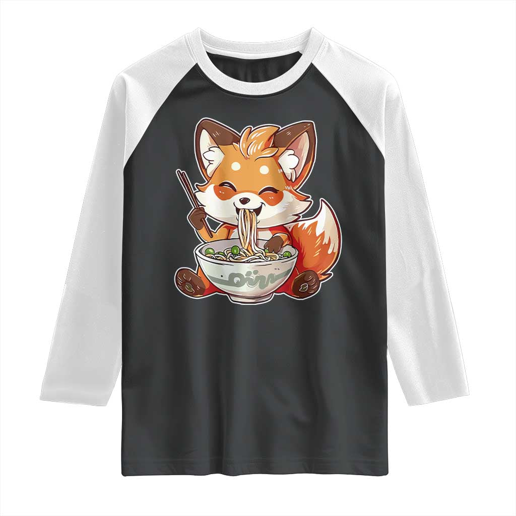 Kawaii Fox Ramen Japanese Raglan Shirt Japanese Anime Otaku Manga Cute Graphic