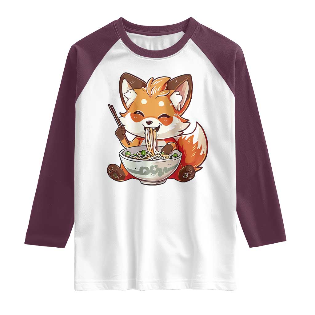 Kawaii Fox Ramen Japanese Raglan Shirt Japanese Anime Otaku Manga Cute Graphic