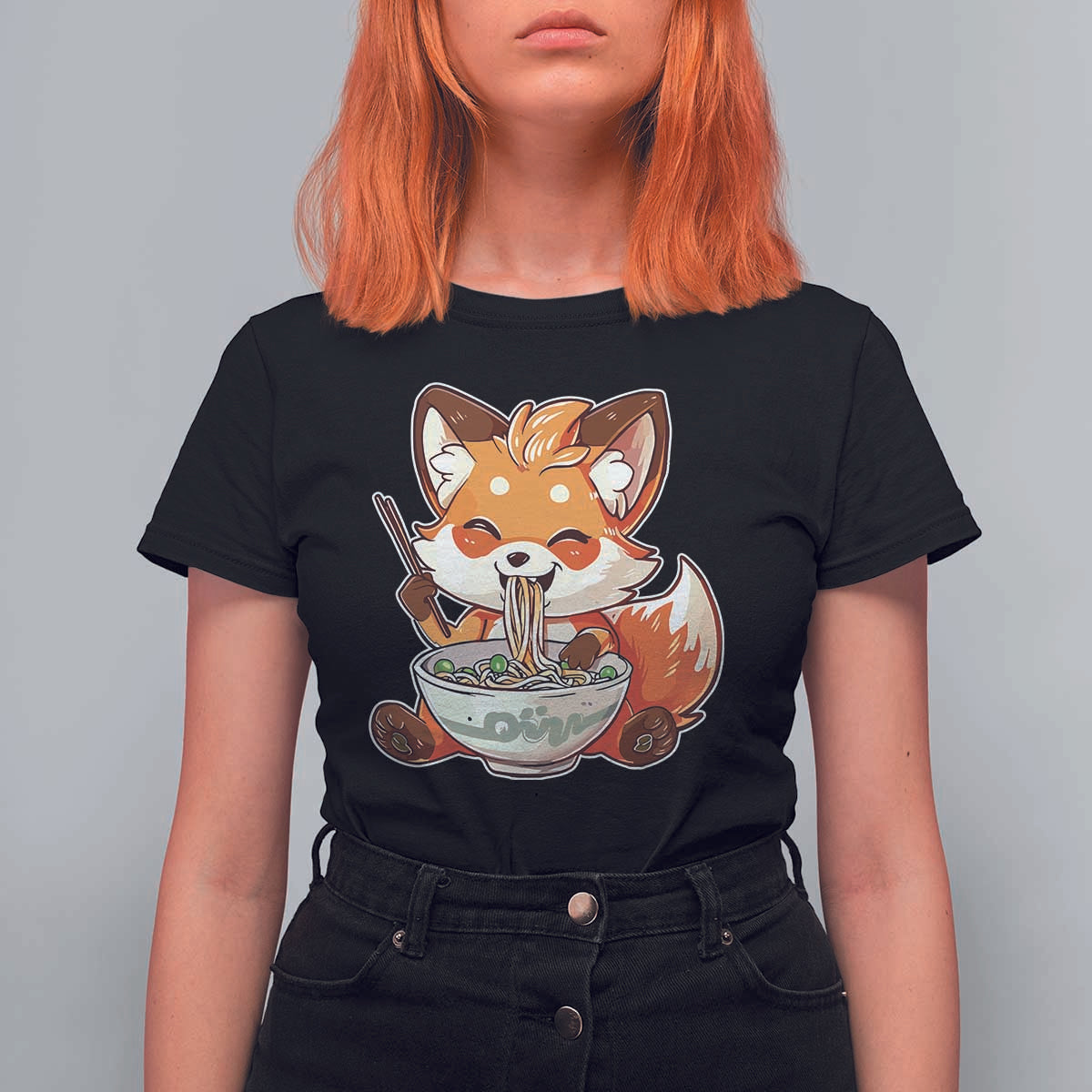 Kawaii Fox Ramen Japanese T Shirt For Women Japanese Anime Otaku Manga Cute Graphic - Wonder Print Shop