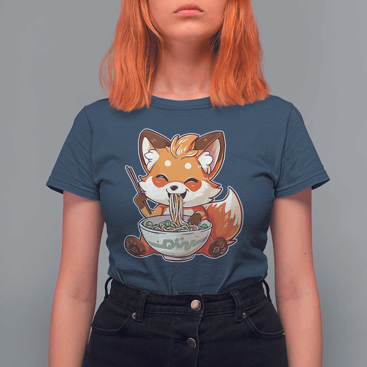 Kawaii Fox Ramen Japanese T Shirt For Women Japanese Anime Otaku Manga Cute Graphic - Wonder Print Shop