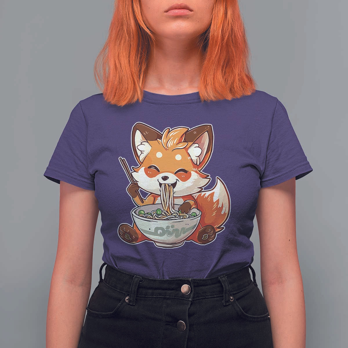 Kawaii Fox Ramen Japanese T Shirt For Women Japanese Anime Otaku Manga Cute Graphic - Wonder Print Shop