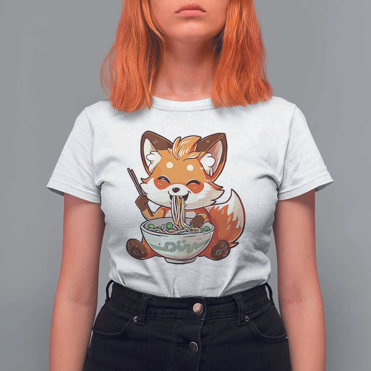 Kawaii Fox Ramen Japanese T Shirt For Women Japanese Anime Otaku Manga Cute Graphic - Wonder Print Shop