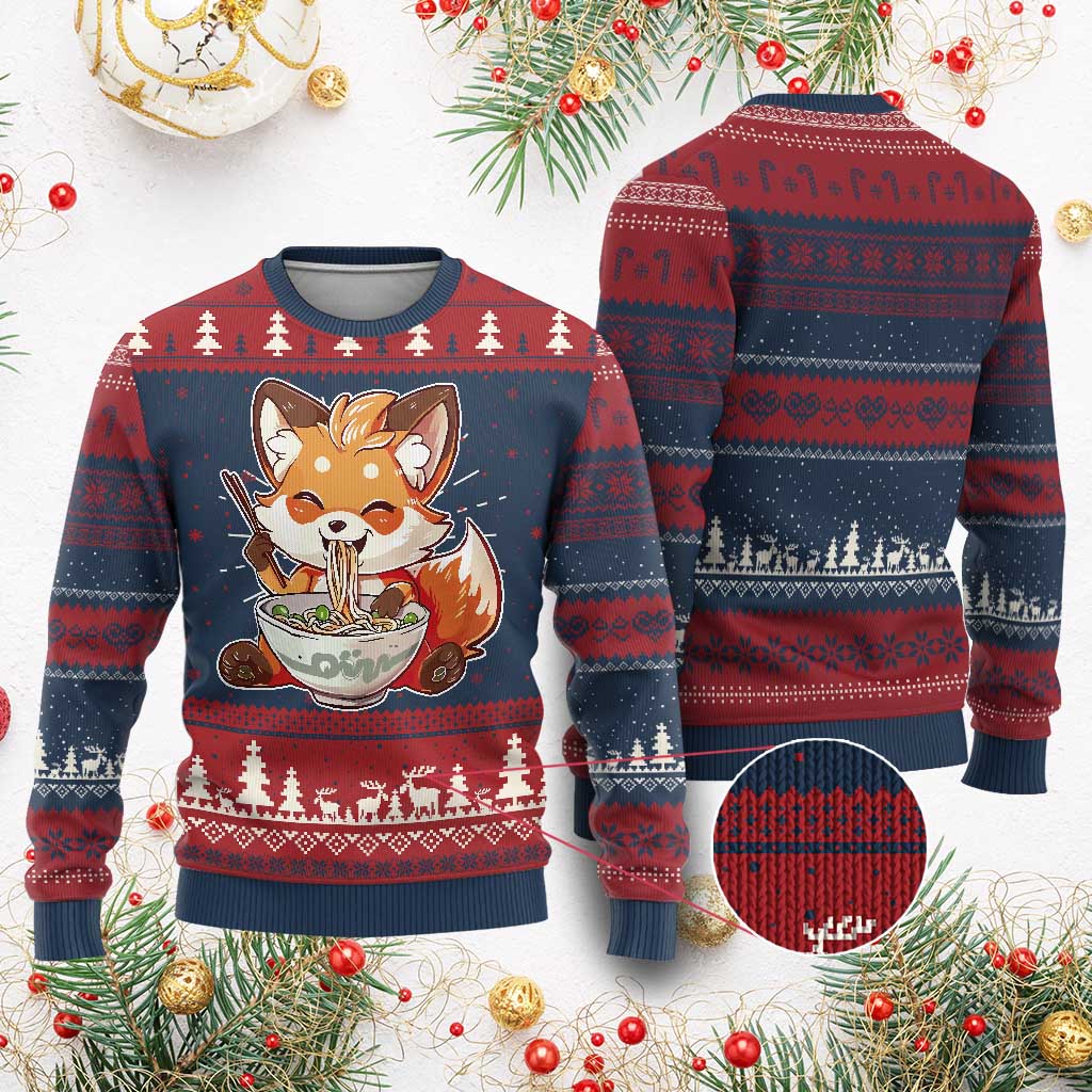 Kawaii Fox Ramen Japanese Ugly Christmas Sweater Japanese Anime Otaku Manga Cute Graphic - Wonder Print Shop