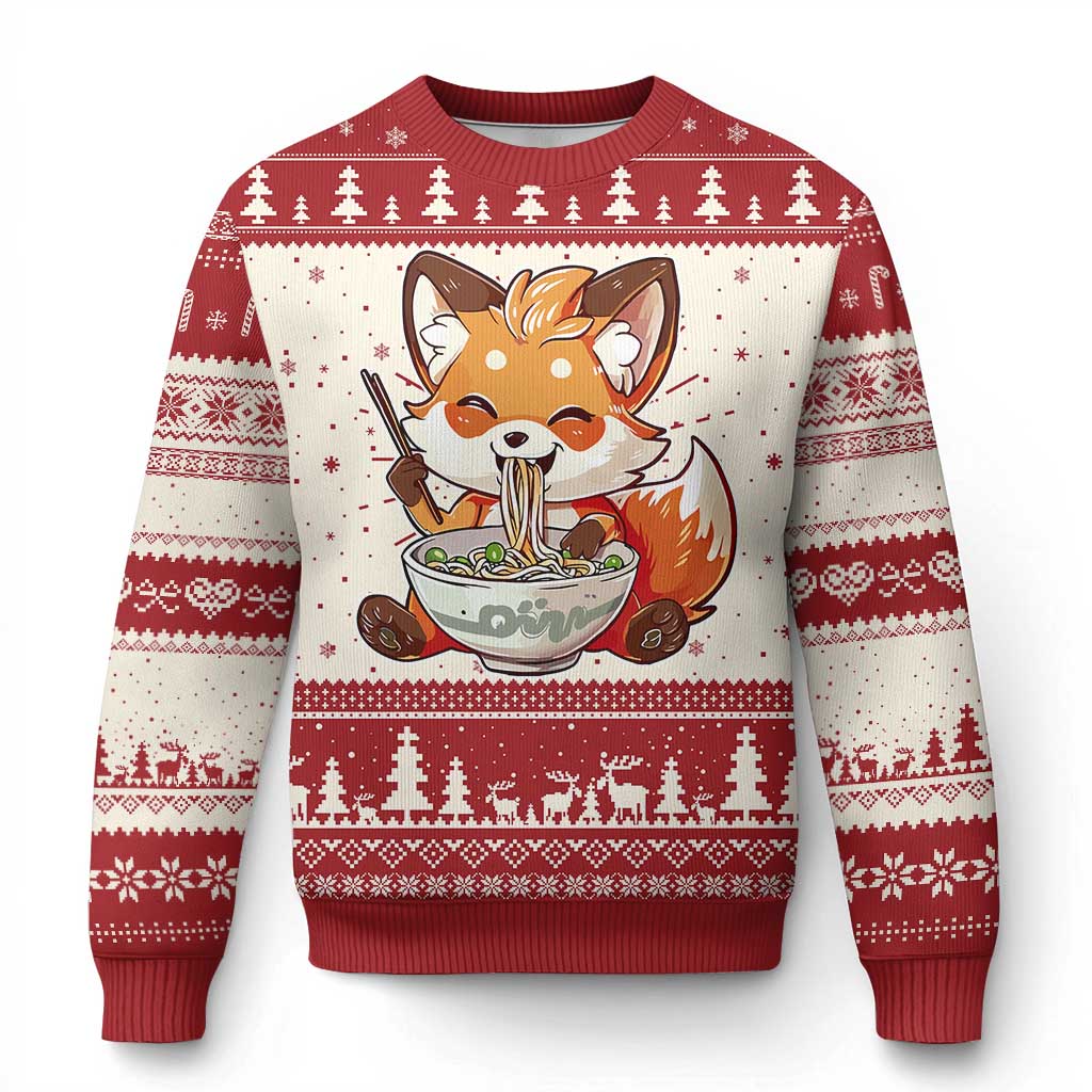 Kawaii Fox Ramen Japanese Ugly Christmas Sweater Japanese Anime Otaku Manga Cute Graphic - Wonder Print Shop
