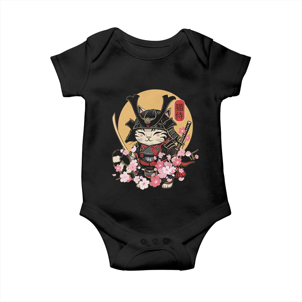 Japanese Samurai Cat Baby Onesie Ancient Ninja Kitten Warrior Tattoo Kawaii Otaku Retro