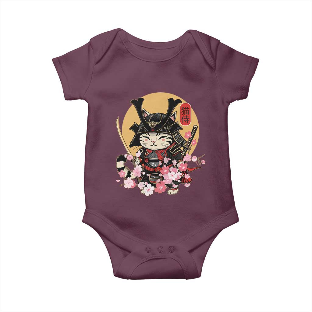 Japanese Samurai Cat Baby Onesie Ancient Ninja Kitten Warrior Tattoo Kawaii Otaku Retro