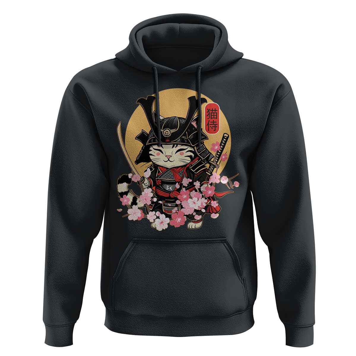 Japanese Samurai Cat Hoodie Ancient Ninja Kitten Warrior Tattoo Kawaii Otaku Retro