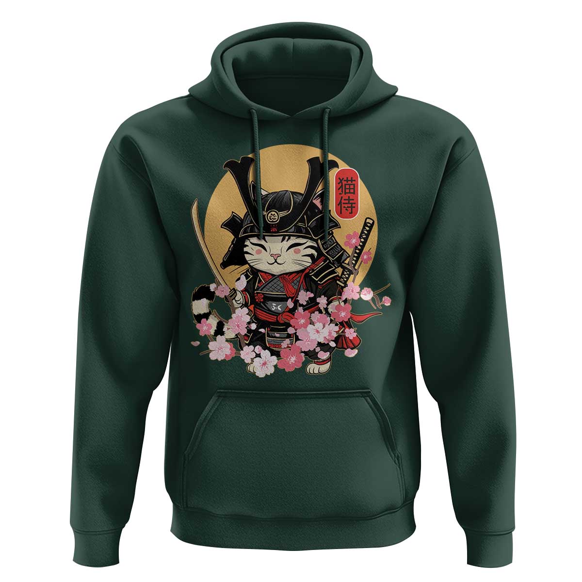 Japanese Samurai Cat Hoodie Ancient Ninja Kitten Warrior Tattoo Kawaii Otaku Retro