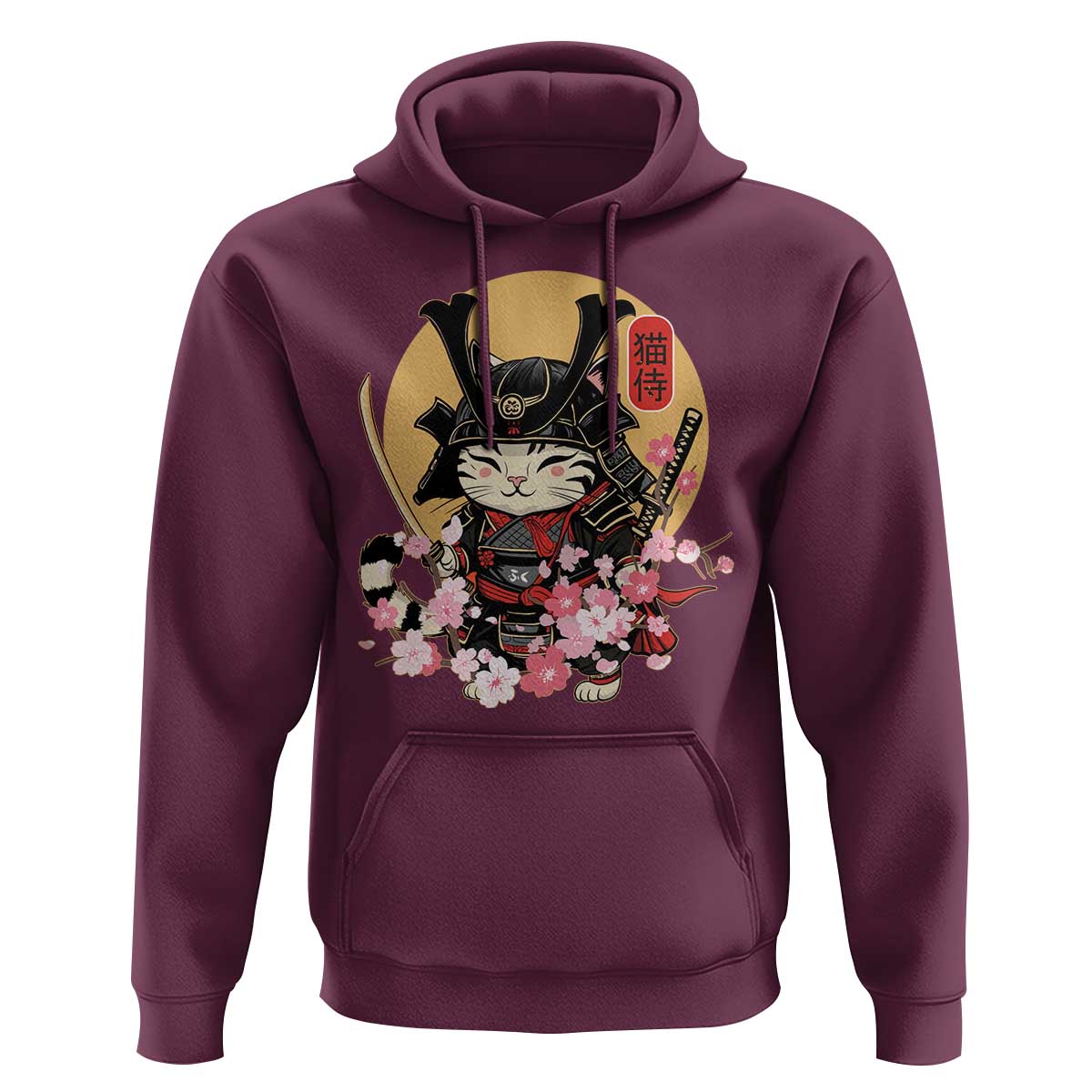 Japanese Samurai Cat Hoodie Ancient Ninja Kitten Warrior Tattoo Kawaii Otaku Retro