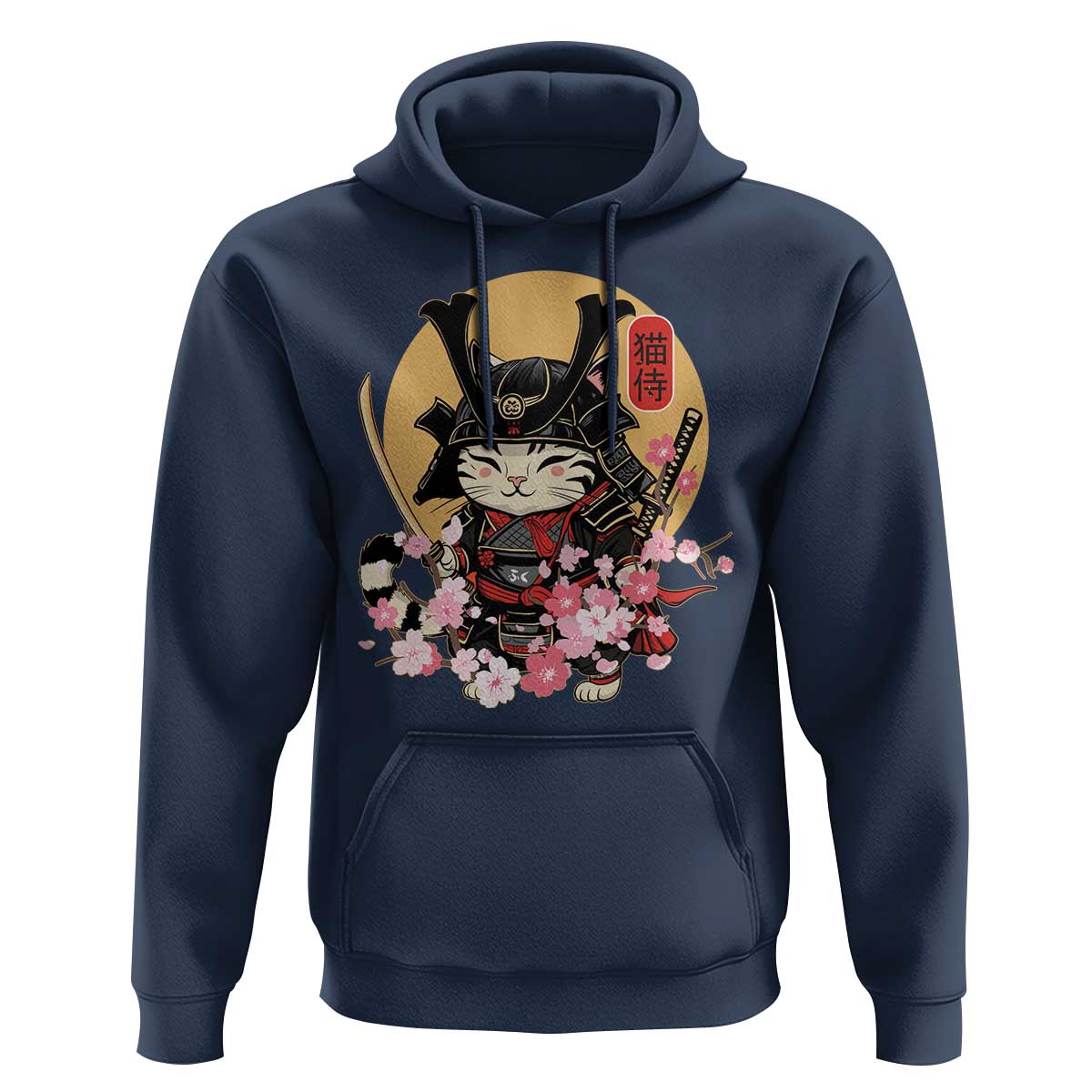 Japanese Samurai Cat Hoodie Ancient Ninja Kitten Warrior Tattoo Kawaii Otaku Retro
