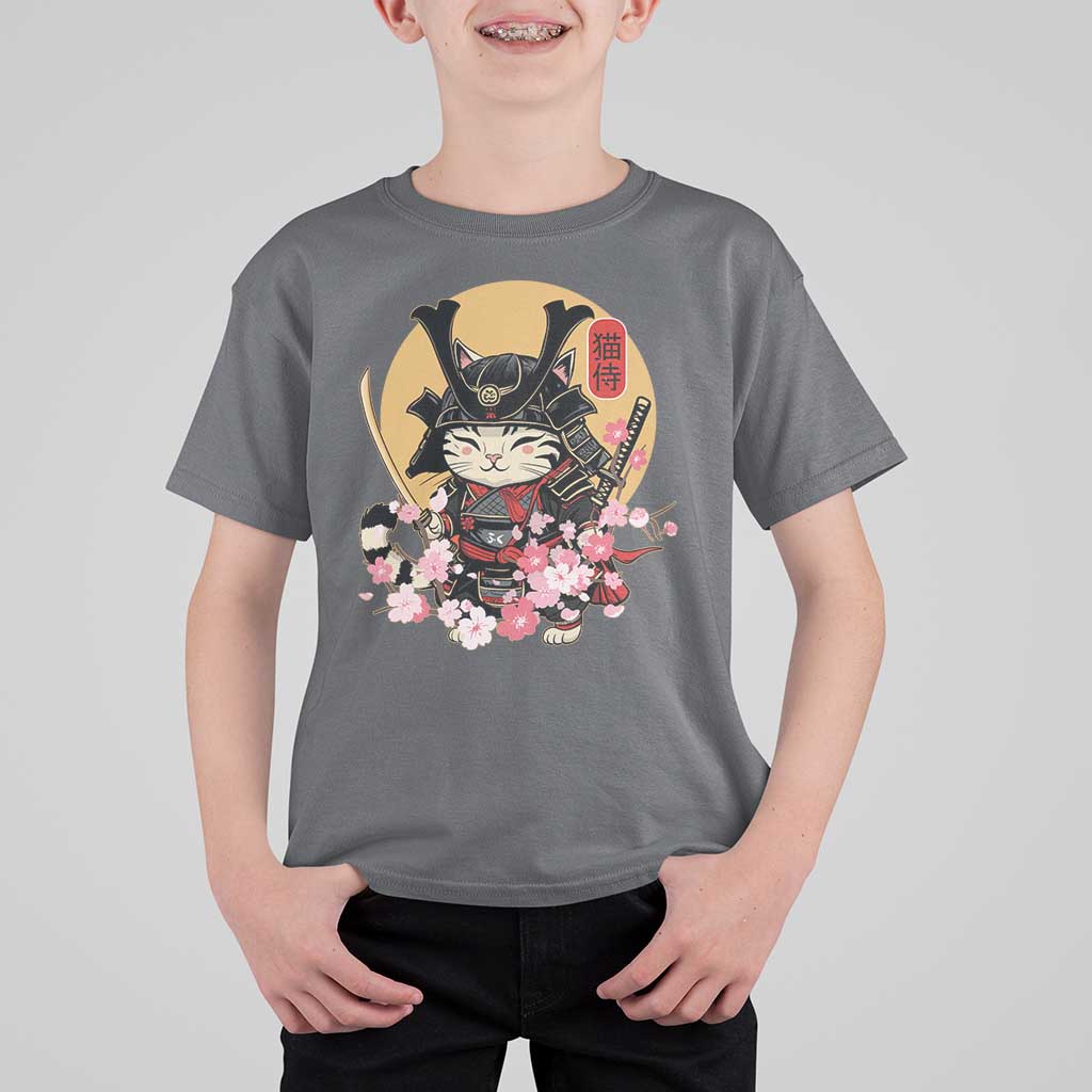 Japanese Samurai Cat T Shirt For Kid Ancient Ninja Kitten Warrior Tattoo Kawaii Otaku Retro - Wonder Print Shop