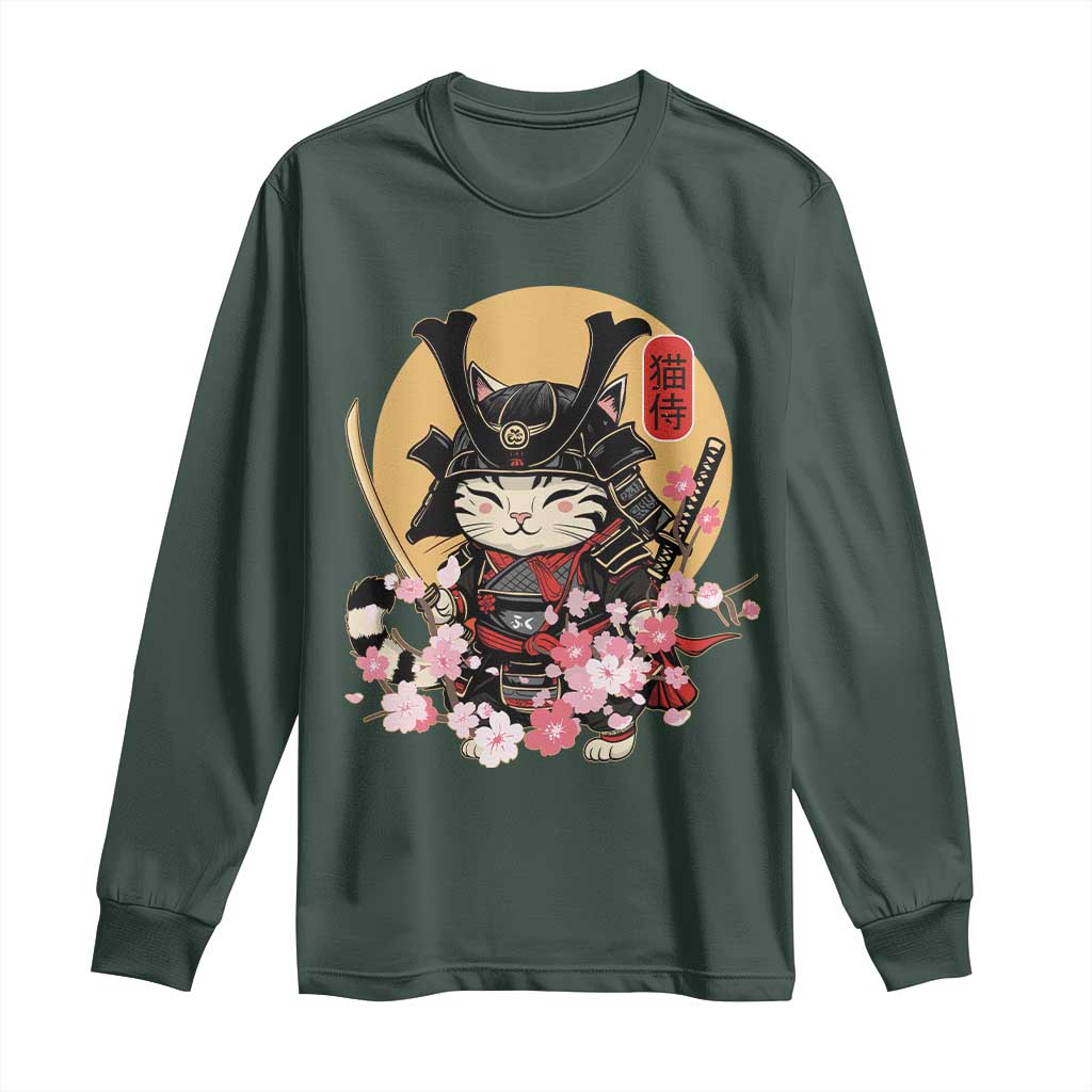 Japanese Samurai Cat Long Sleeve Shirt Ancient Ninja Kitten Warrior Tattoo Kawaii Otaku Retro
