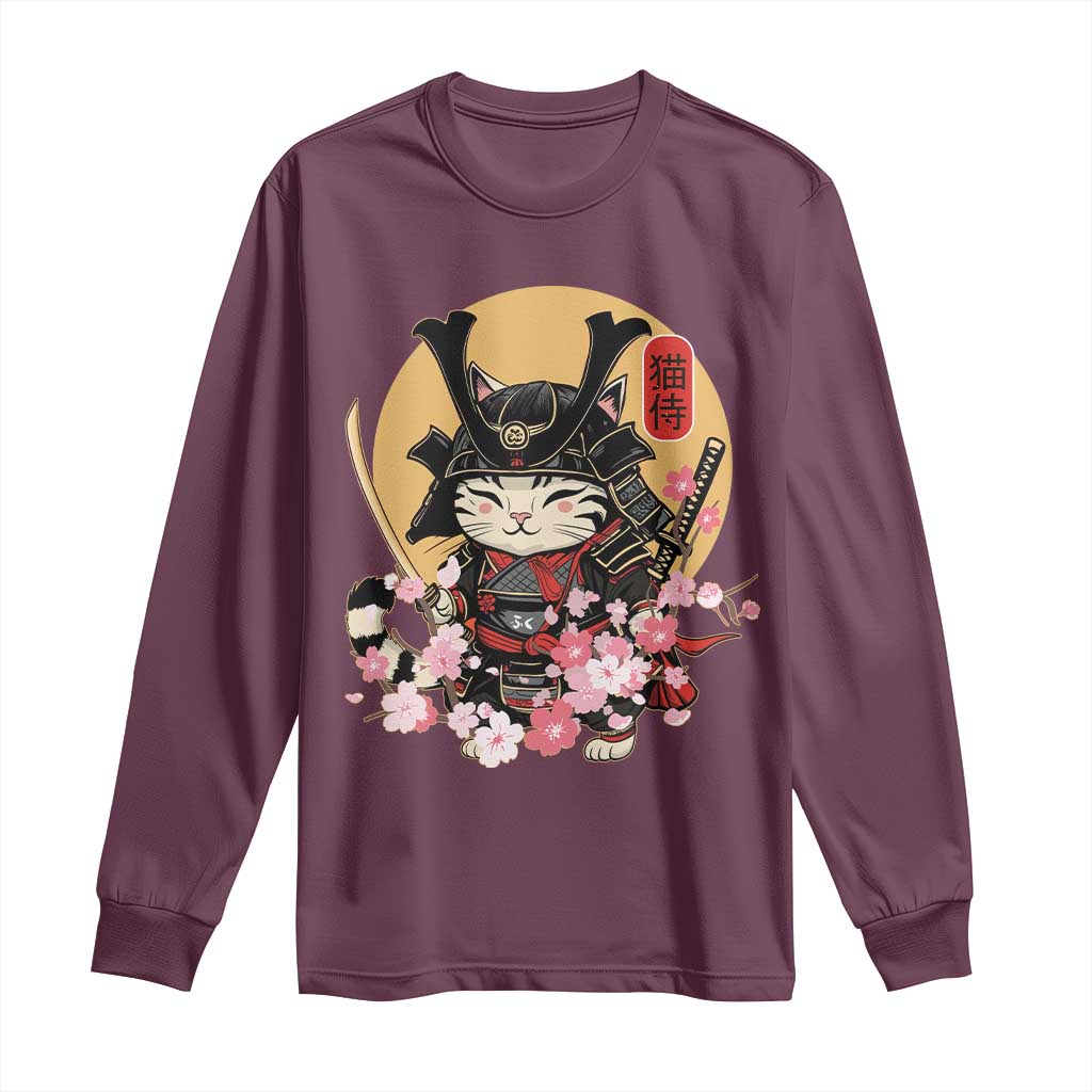Japanese Samurai Cat Long Sleeve Shirt Ancient Ninja Kitten Warrior Tattoo Kawaii Otaku Retro
