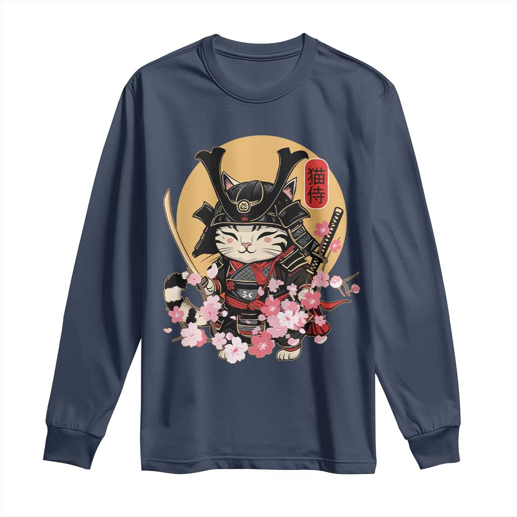 Japanese Samurai Cat Long Sleeve Shirt Ancient Ninja Kitten Warrior Tattoo Kawaii Otaku Retro
