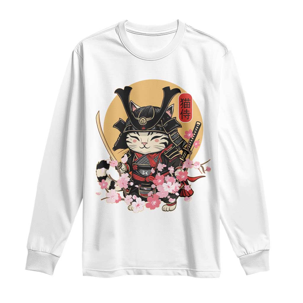 Japanese Samurai Cat Long Sleeve Shirt Ancient Ninja Kitten Warrior Tattoo Kawaii Otaku Retro