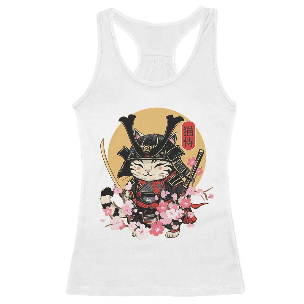 Japanese Samurai Cat Racerback Tank Top Ancient Ninja Kitten Warrior Tattoo Kawaii Otaku Retro
