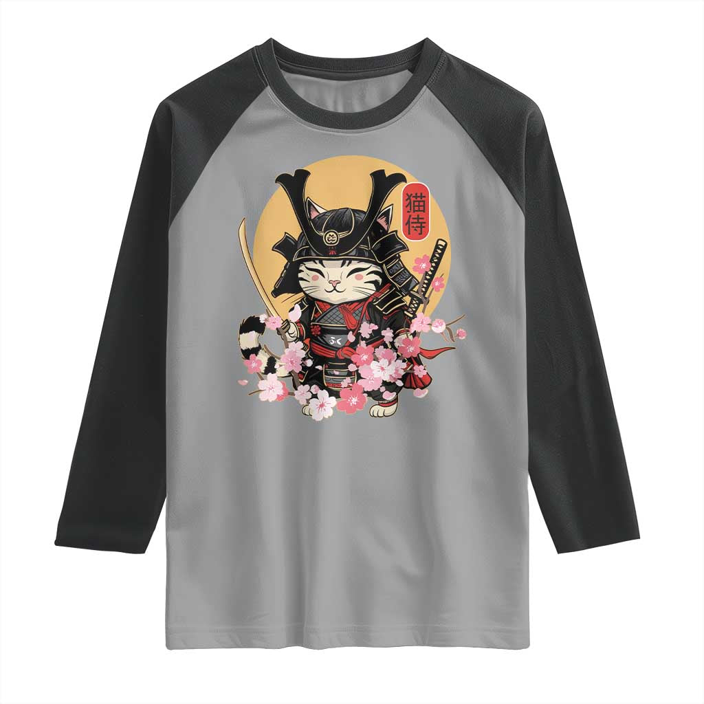 Japanese Samurai Cat Raglan Shirt Ancient Ninja Kitten Warrior Tattoo Kawaii Otaku Retro