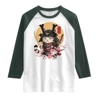 Japanese Samurai Cat Raglan Shirt Ancient Ninja Kitten Warrior Tattoo Kawaii Otaku Retro