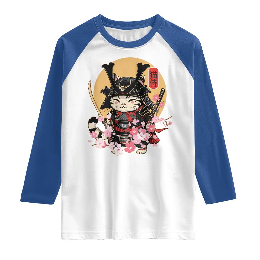 Japanese Samurai Cat Raglan Shirt Ancient Ninja Kitten Warrior Tattoo Kawaii Otaku Retro