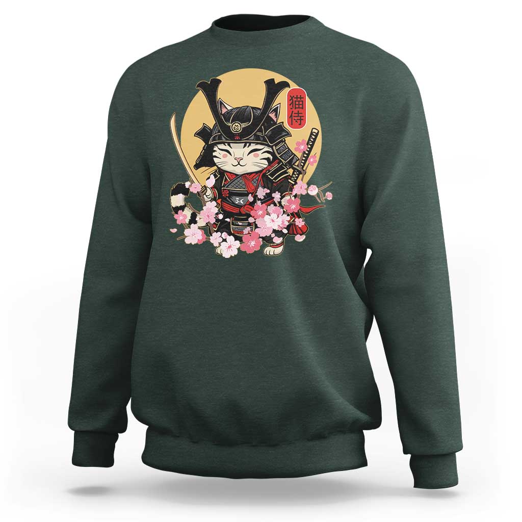 Japanese Samurai Cat Sweatshirt Ancient Ninja Kitten Warrior Tattoo Kawaii Otaku Retro - Wonder Print Shop