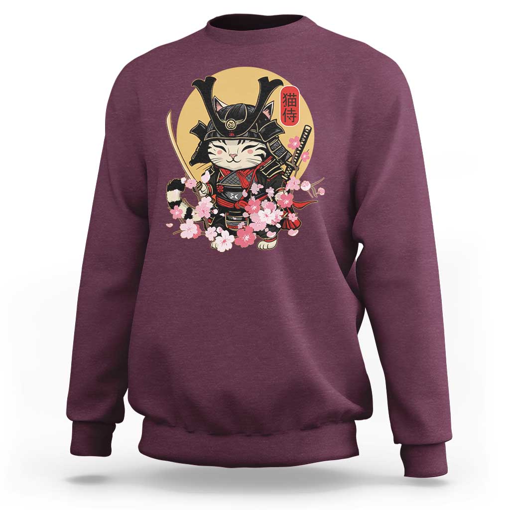 Japanese Samurai Cat Sweatshirt Ancient Ninja Kitten Warrior Tattoo Kawaii Otaku Retro - Wonder Print Shop