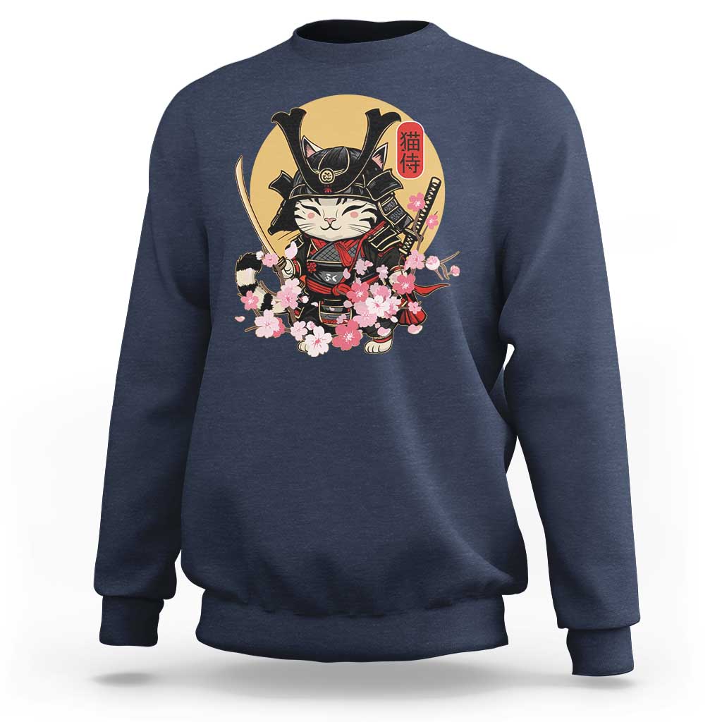 Japanese Samurai Cat Sweatshirt Ancient Ninja Kitten Warrior Tattoo Kawaii Otaku Retro - Wonder Print Shop