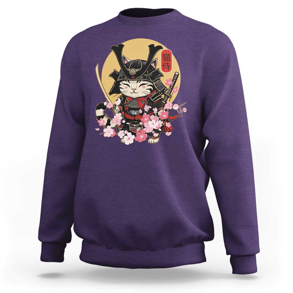 Japanese Samurai Cat Sweatshirt Ancient Ninja Kitten Warrior Tattoo Kawaii Otaku Retro - Wonder Print Shop