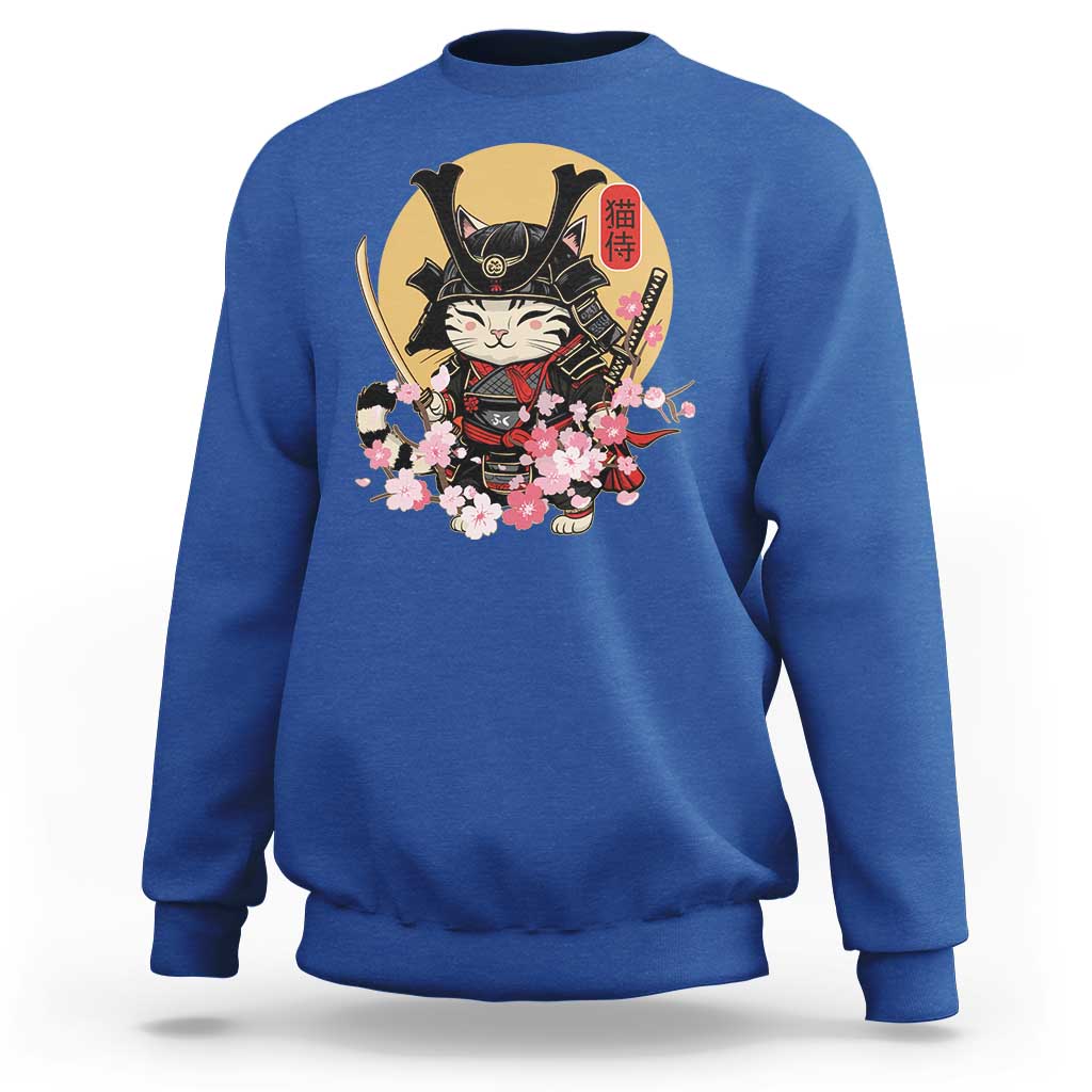 Japanese Samurai Cat Sweatshirt Ancient Ninja Kitten Warrior Tattoo Kawaii Otaku Retro - Wonder Print Shop