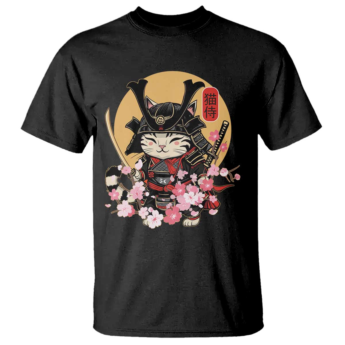 Japanese Samurai Cat T Shirt Ancient Ninja Kitten Warrior Tattoo Kawaii Otaku Retro - Wonder Print Shop