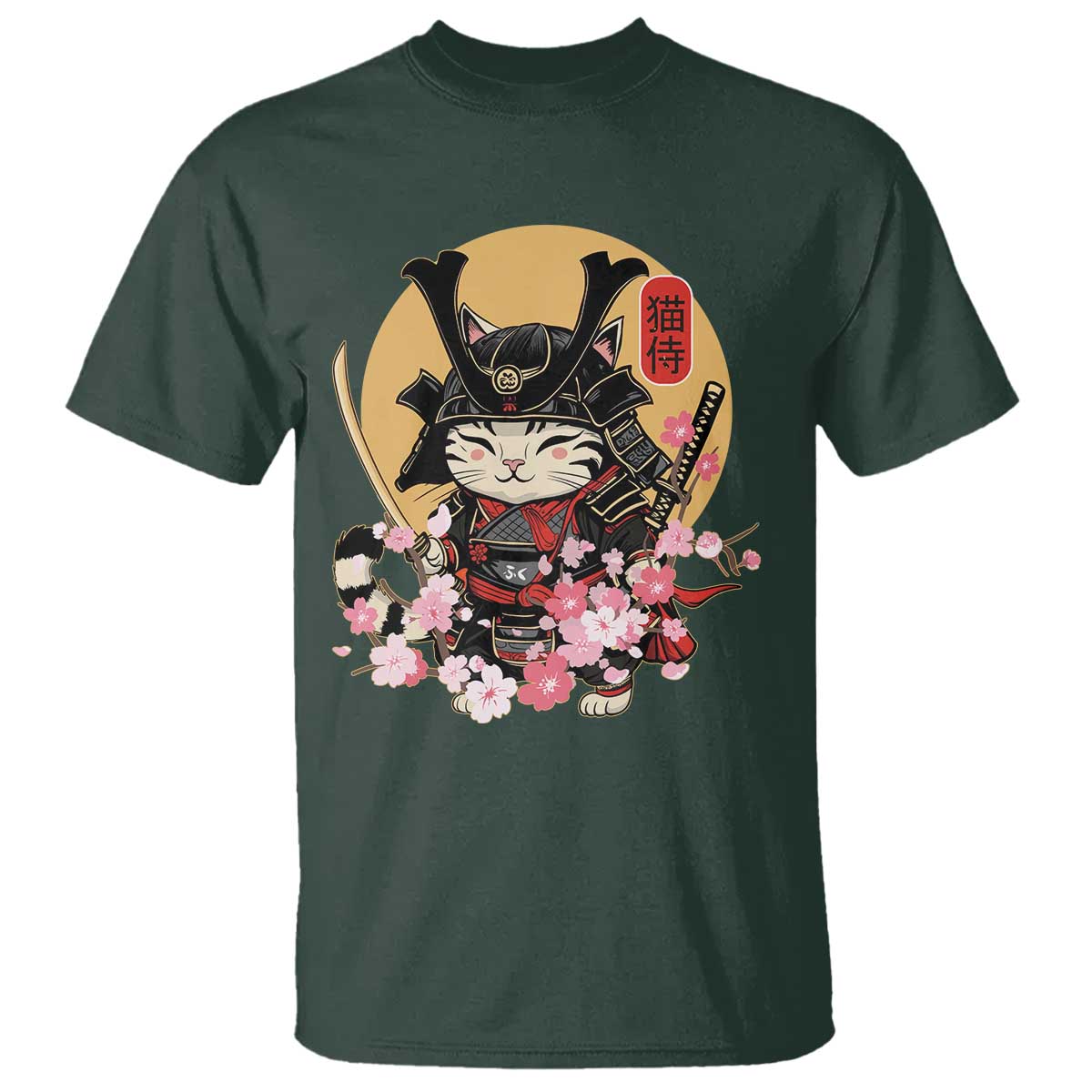 Japanese Samurai Cat T Shirt Ancient Ninja Kitten Warrior Tattoo Kawaii Otaku Retro - Wonder Print Shop